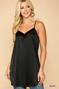 Velvet Mixed Adjustable Strap Round Hem Camisole