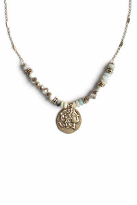 Stone Glass Bead Coin Pendant Necklace