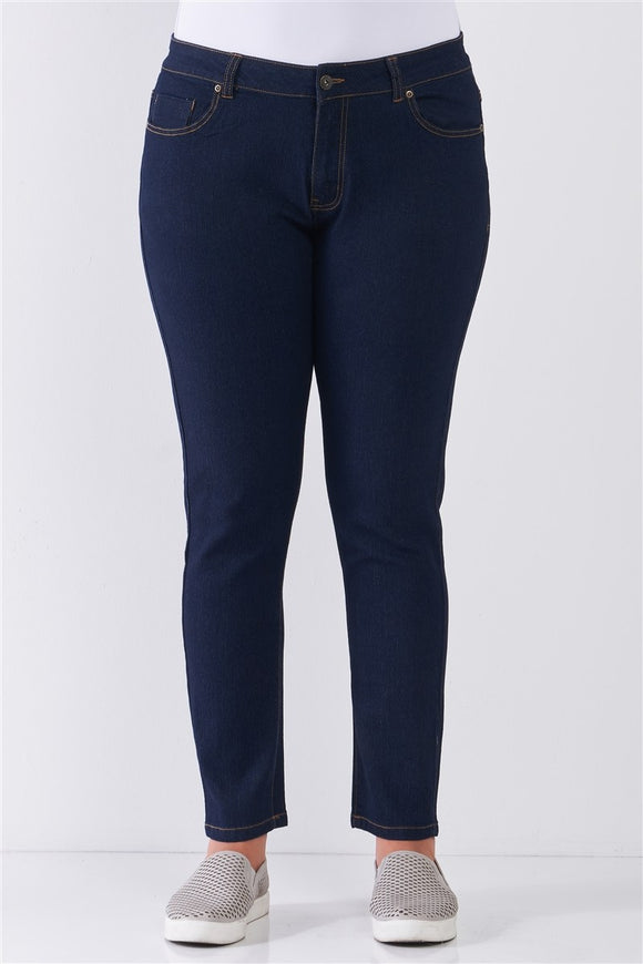 Plus Dark Blue Denim Mid-rise Skinny Jeans