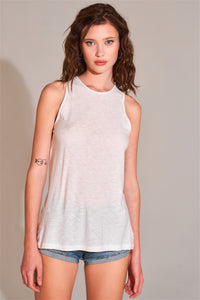 Sleeveless Crew Neck Cut-out Back Detail Longline Top