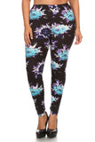 Plus Size Floral Print, Full Length Leggings In A Slim Fitting Style With A Banded High Waist