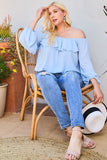 Off Shoulder Ruffle Bubble Sleeve Top