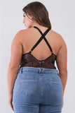 Plus Size Sheer Lace Sleeveless V-neck Criss-cross Back Strap Bodysuit