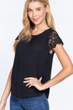 Scallop Lace Slv Woven Top