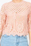 Mock 3/4 Sleeves Lace Designed Top