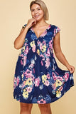 plus Size Floral Venechia Printed Deep V Neckline Swing Dress