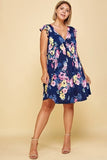 plus Size Floral Venechia Printed Deep V Neckline Swing Dress