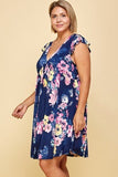 plus Size Floral Venechia Printed Deep V Neckline Swing Dress