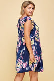 plus Size Floral Venechia Printed Deep V Neckline Swing Dress