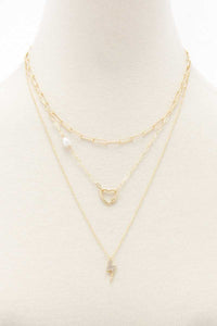 Heart Charm Oval Link Layered Necklace