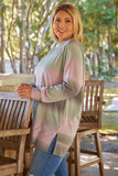 Lavender Grey Green Gradient Crew Neck Long Sleeve Side Slit Long Top