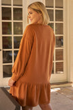 Plus Camel Round Neck Long Sleeve Drop Waist Sweatshirt Mini Dress