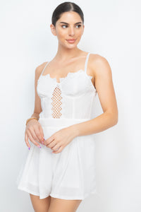 Cinched Zip Sweetheart Pleated Romper