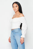 Poplin Off Shoulder Ribbed Corset Top