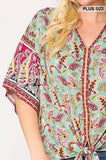 Paisley Printed V-neck Top With Front Tie