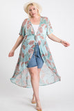 Short Sleeves Long-line Printed Mesh Open Cardigan