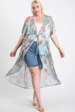 Short Sleeves Long-line Printed Mesh Open Cardigan