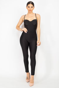 Solid Skinny Cinched Sweetheart Jumpsuit