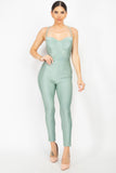 Solid Skinny Cinched Sweetheart Jumpsuit