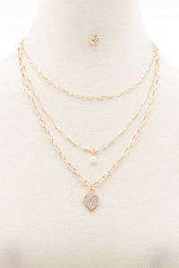 Rhinestone Heart Charm Layered Necklace