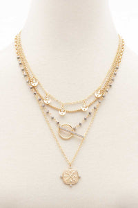 Square Shape Toggle Beaded Layered Necklace