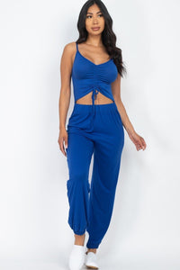 Front Ruched With Adjustable String Cami Casual/summer Jumpsuit