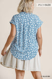 V-neck Dalmatian Print Button Front Top With Pocket Detail