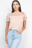 Dot Mesh Ruffled Sleeve Blouse