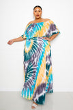 Tie Dye Off Shoulder Pleated Maxi Dress