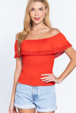 Off Shoulder W/lace Smocked Top