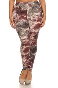 Plus Size Tie Dye Print, Full Length Leggings In A Fitted Style With A Banded High Waist