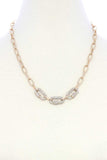 3 Screw Lcok Rhinestone Charm Oval Link Metal Necklace