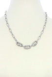 3 Screw Lcok Rhinestone Charm Oval Link Metal Necklace