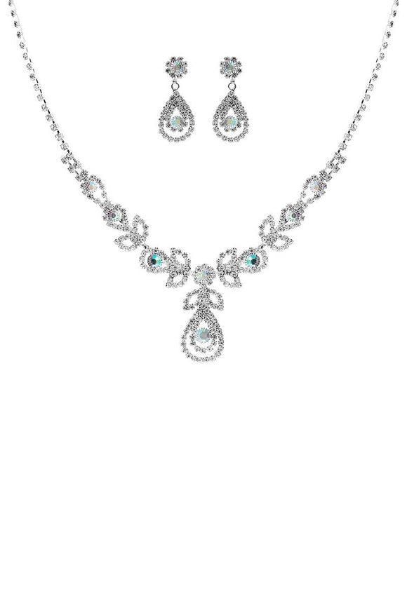 Raindrop Rhinestone Double Necklace And Earring Set