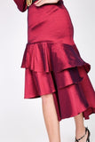 Asymmetrical Ruffle Bottom Satin Skirt