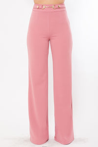 Waist Button And Buckle Detailed Fashion Pants