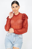 Sheer Crochet Lace Ruffled Top