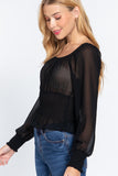 Long Slv Smocked Chiffon Top