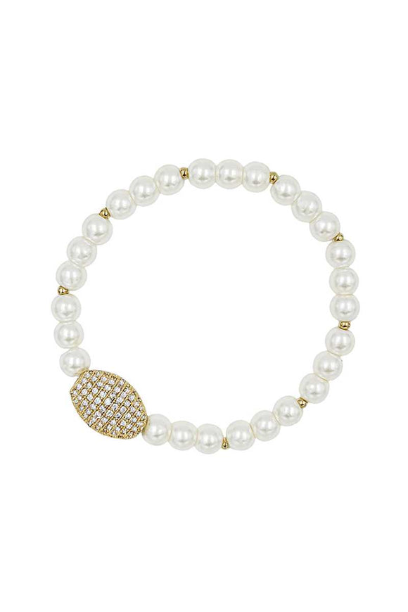 Oval Metal Rhinestone Pearl Bead Stretch Bracelet