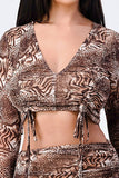 Animal Print Side Shirring Top And Midi Skirt Set