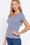 Short Sleeve V-neck Rib Top