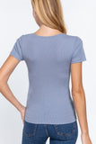 Short Sleeve V-neck Rib Top