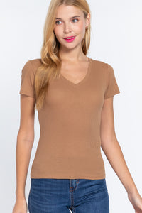 Short Sleeve V-neck Rib Top