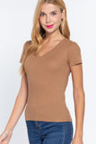 Short Sleeve V-neck Rib Top