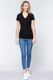 Short Sleeve V-neck Rib Top