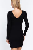 Long Slv V-neck Sweater Mini Dress