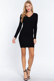 Long Slv V-neck Sweater Mini Dress