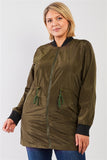 Plus Olive Drawstring Trim Zip-up Fitted Coach Rain Jacket