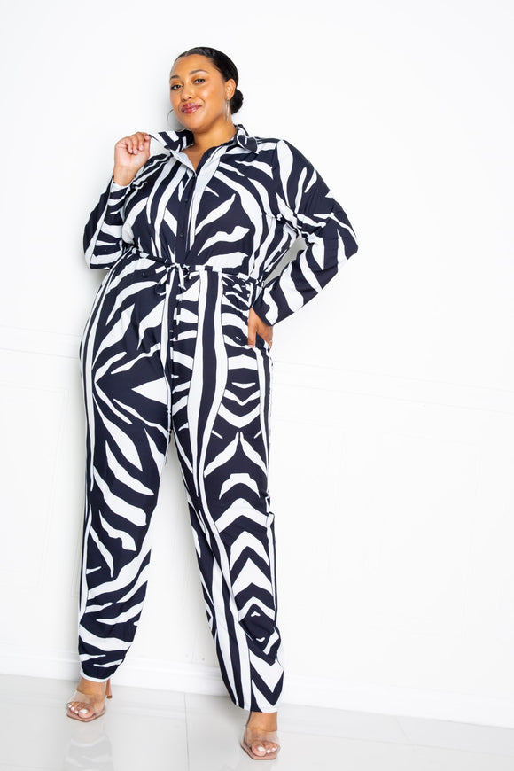 Button Up Long Sleeve  Jumpsuit