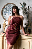 Cranberry Red Corduroy Sleeveless Square Neck Tight Fit Mini Dress